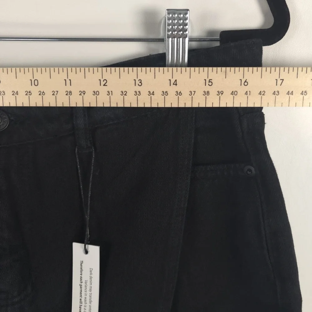 NWT HIGHWAY JEANS‎ Black Denim Faux Wrap Asymmetrical Cut Off Shorts Size 13